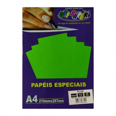 Papel Color Plus Verde Lumi A4 120g 20 folhas Off Paper 